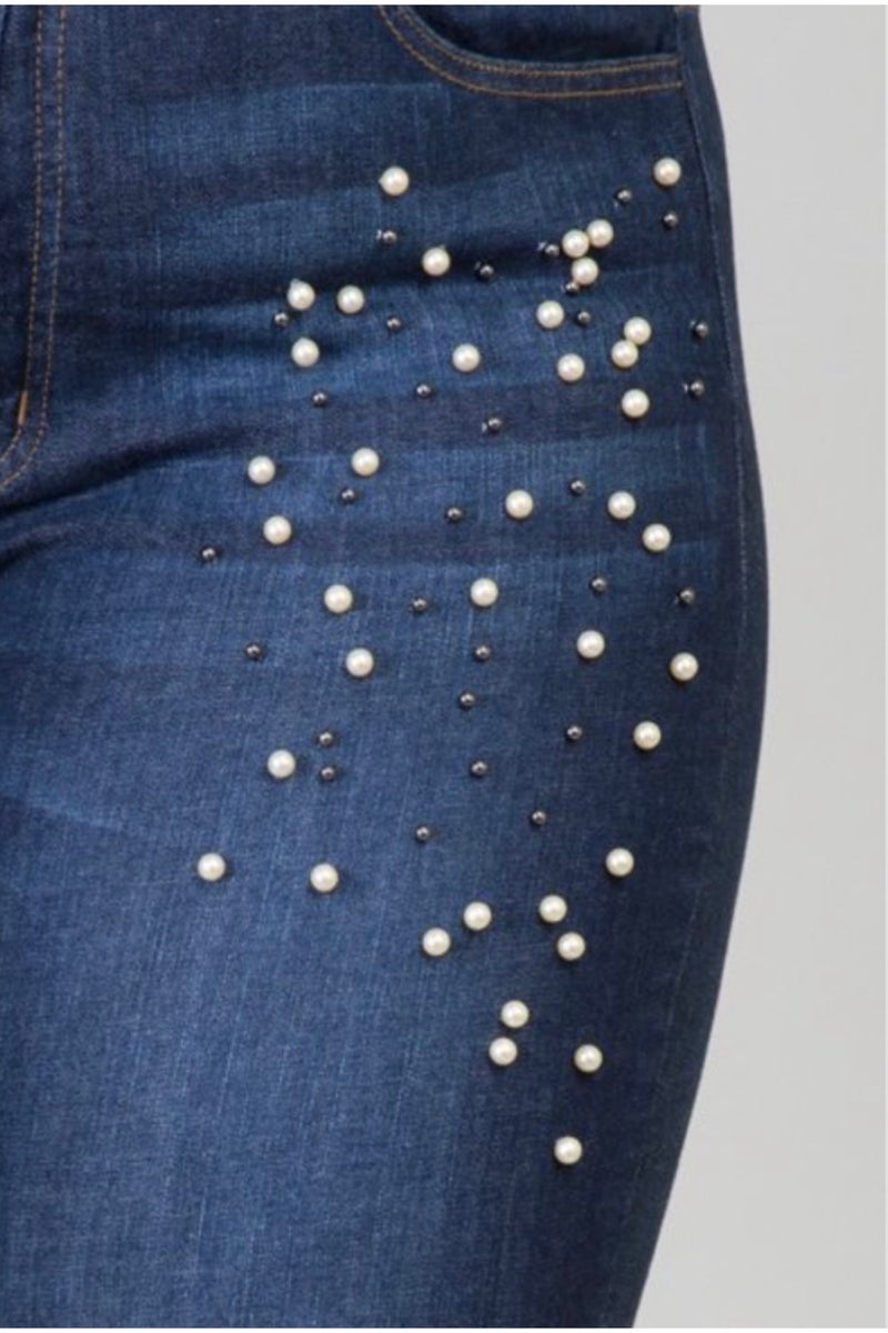 PLUS DENIM WITH PEARL DETAILS