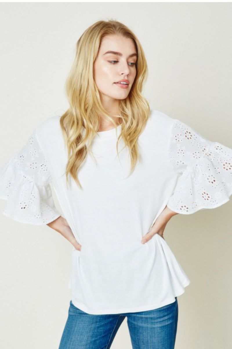 EYELET BELL SLEEVE TOP