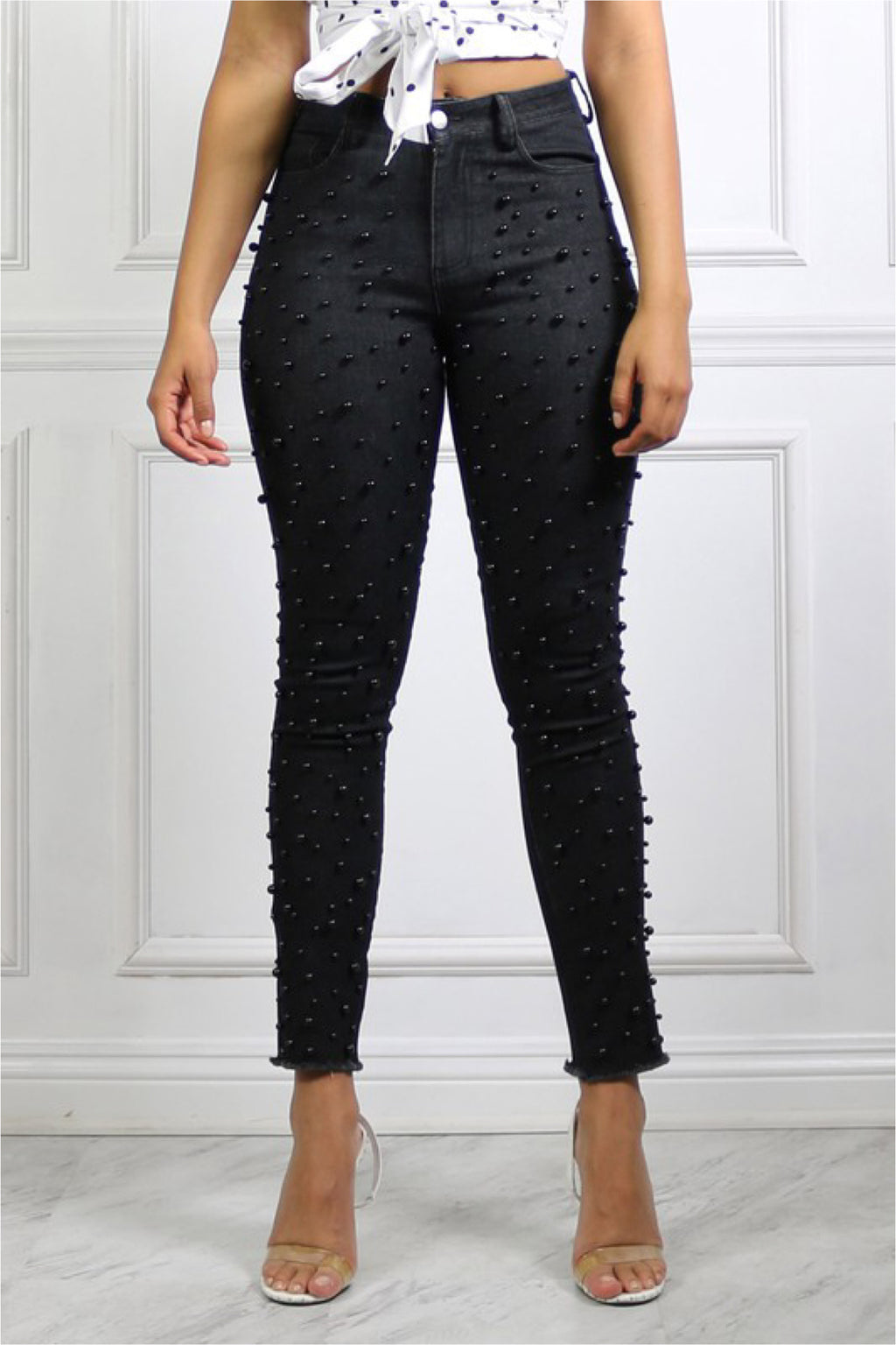 BEADED SKINNY CROP DENIM