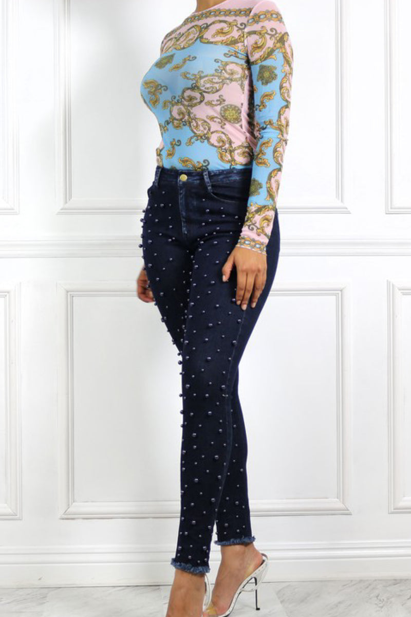 BEADED SKINNY CROP DENIM