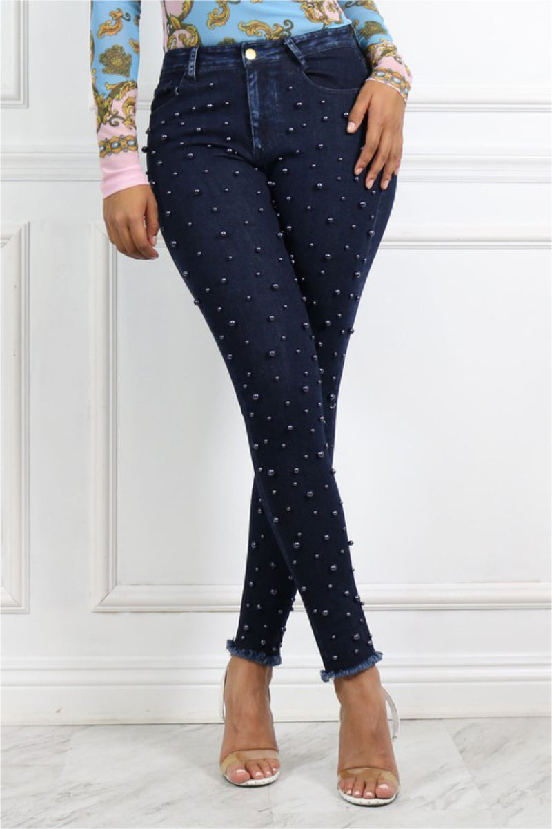 BEADED SKINNY CROP DENIM