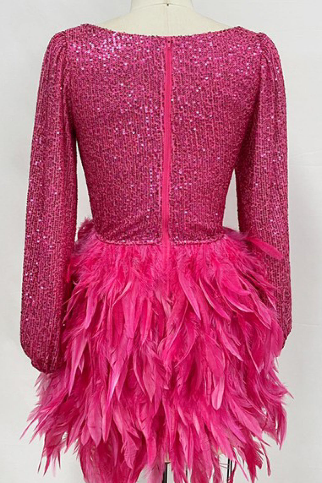 SEQUIN FEATHER RUNWAY DRESS