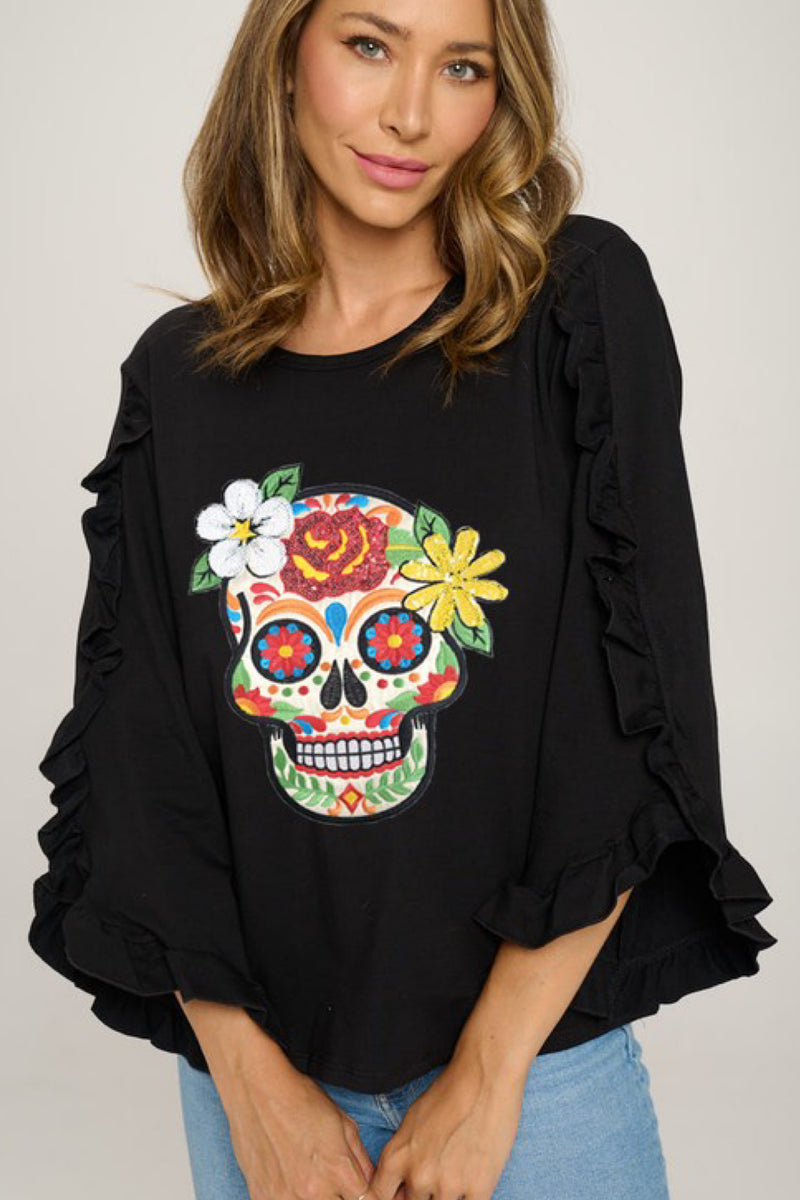 FLOWER SKULL PATCH TEE