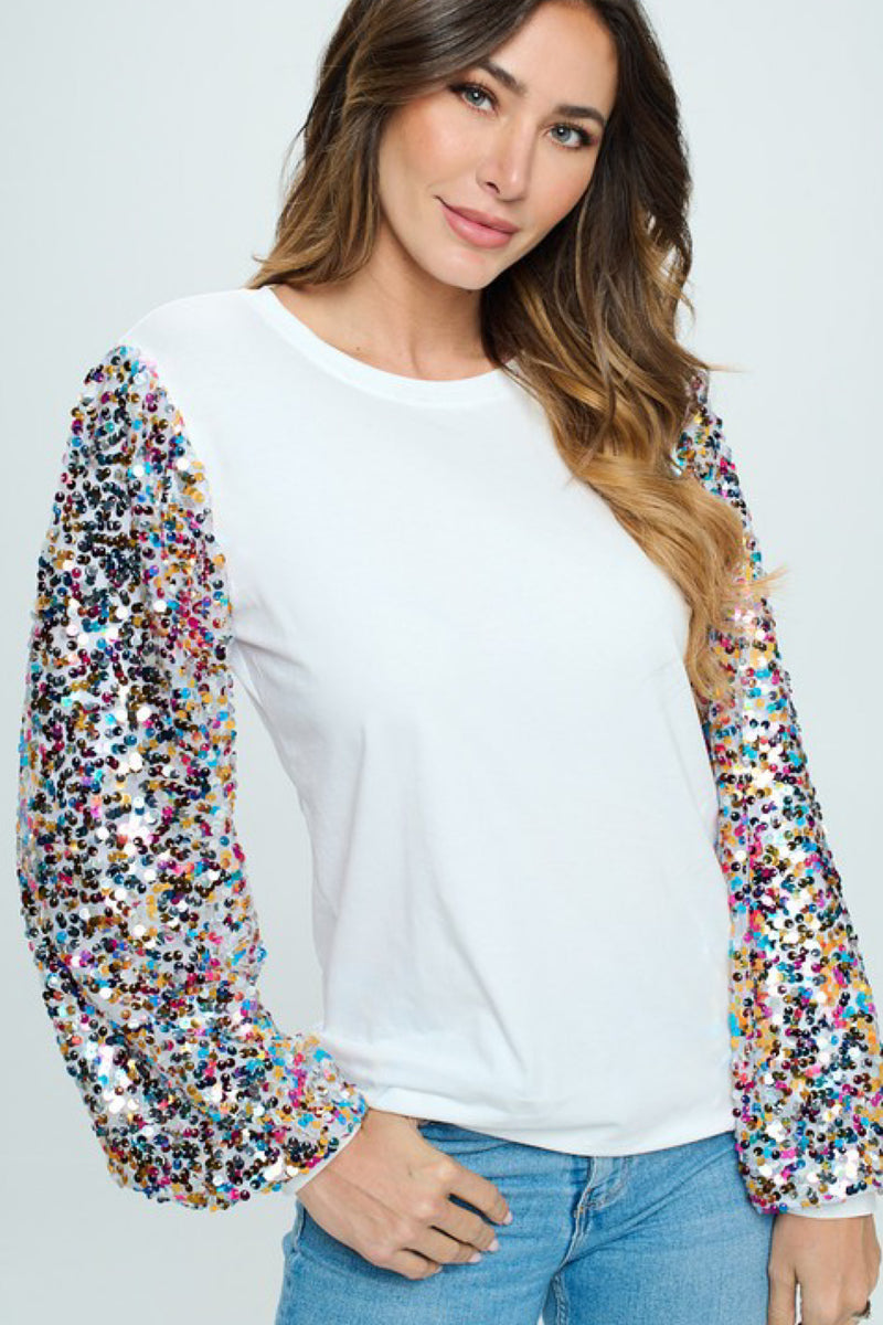 SEQUIN SLEEVE TOP