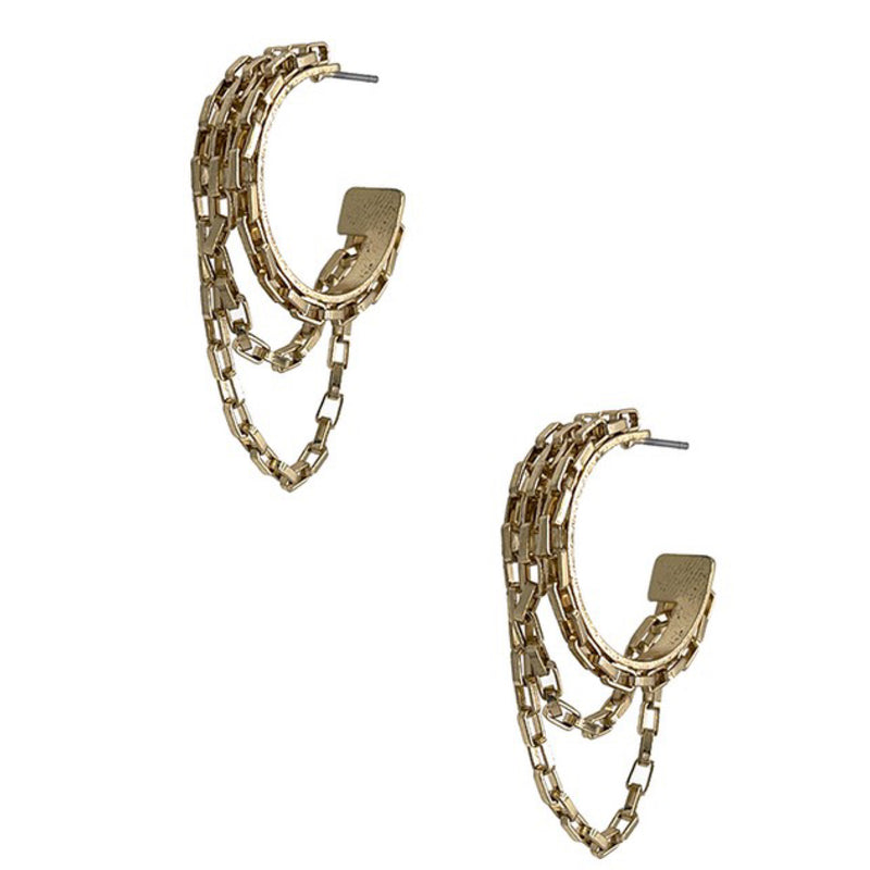 SEMI HOOP CHAIN EARRINGS