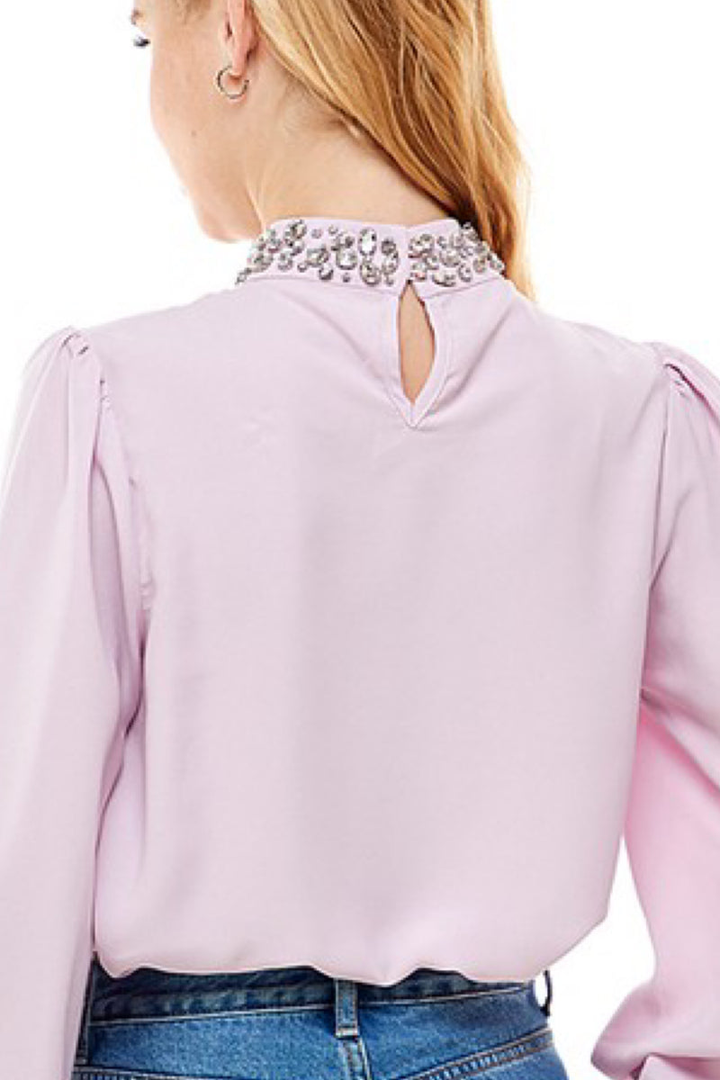 CHIC JEWELED NECK BLOUSE