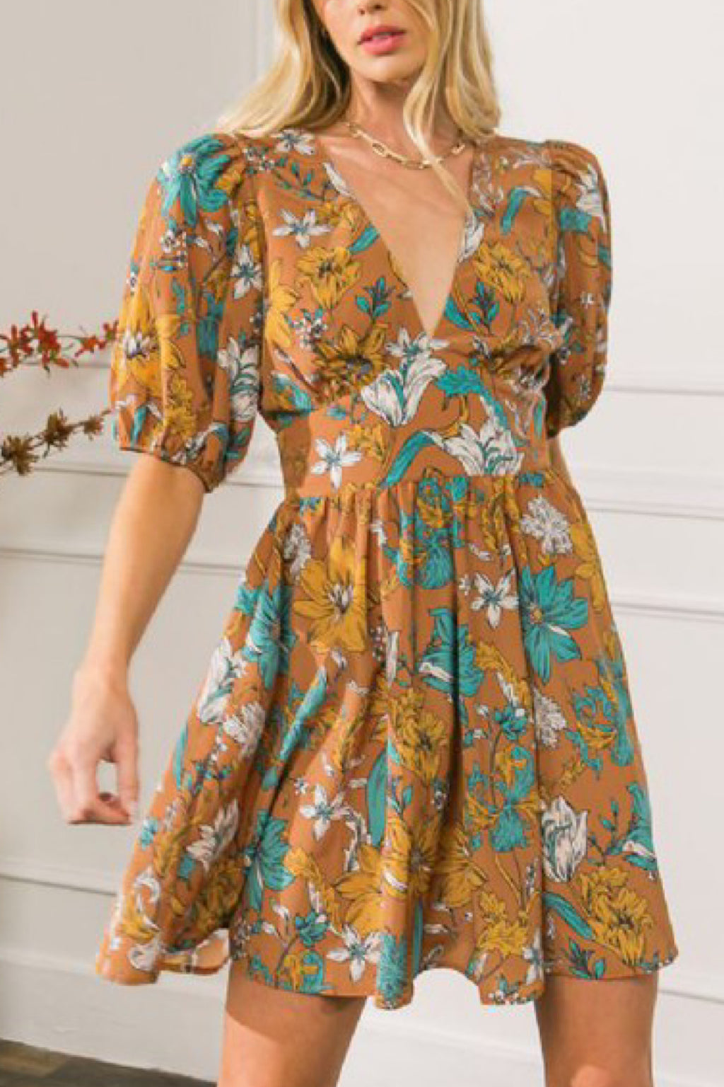 BOHO FLORAL PUFF DRESS